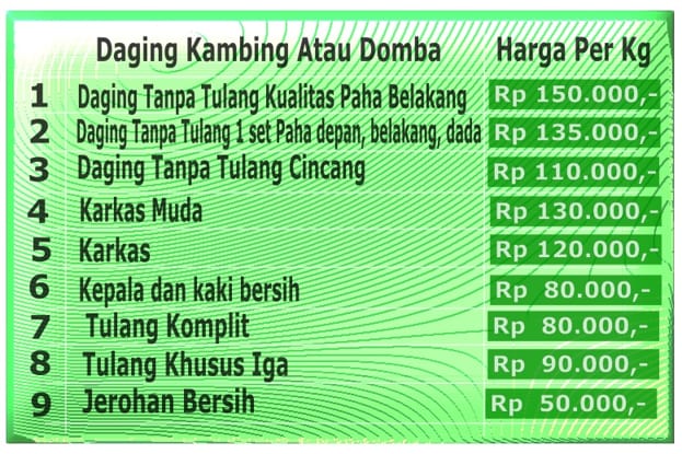 Harga daging kambing per kg pengiriman Indonesia